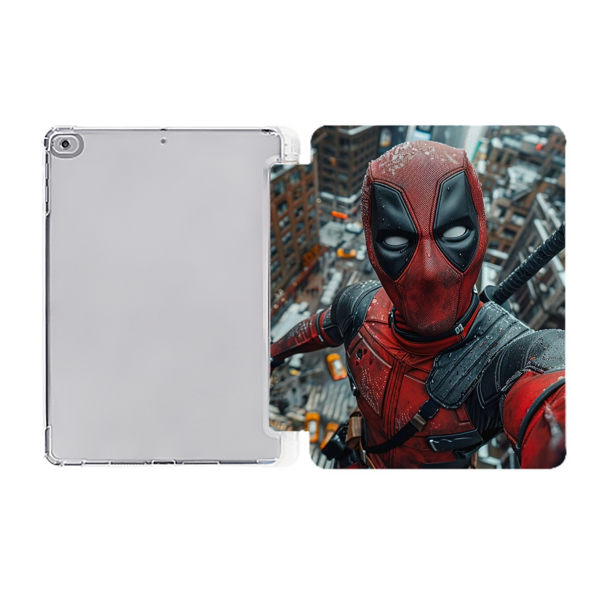 （画像用） Deadpool デッドプール IPad ケース ペン収納付き 三つ折りスタンド PUレザー×シリコン 対応機種9.5/10.5/10.9インチ